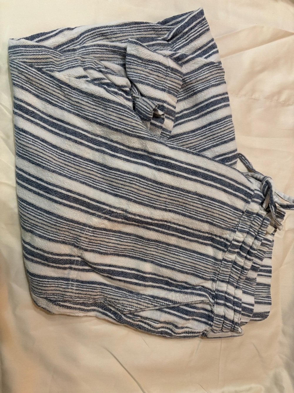 Per Se Striped Lightweight Linen Pants- Denim & White L